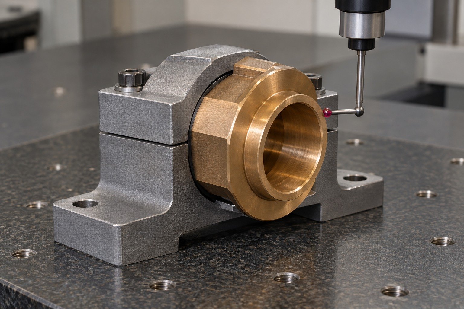 Tin-bronze bushing and demonstration housing inspection — illustrative generated component concept