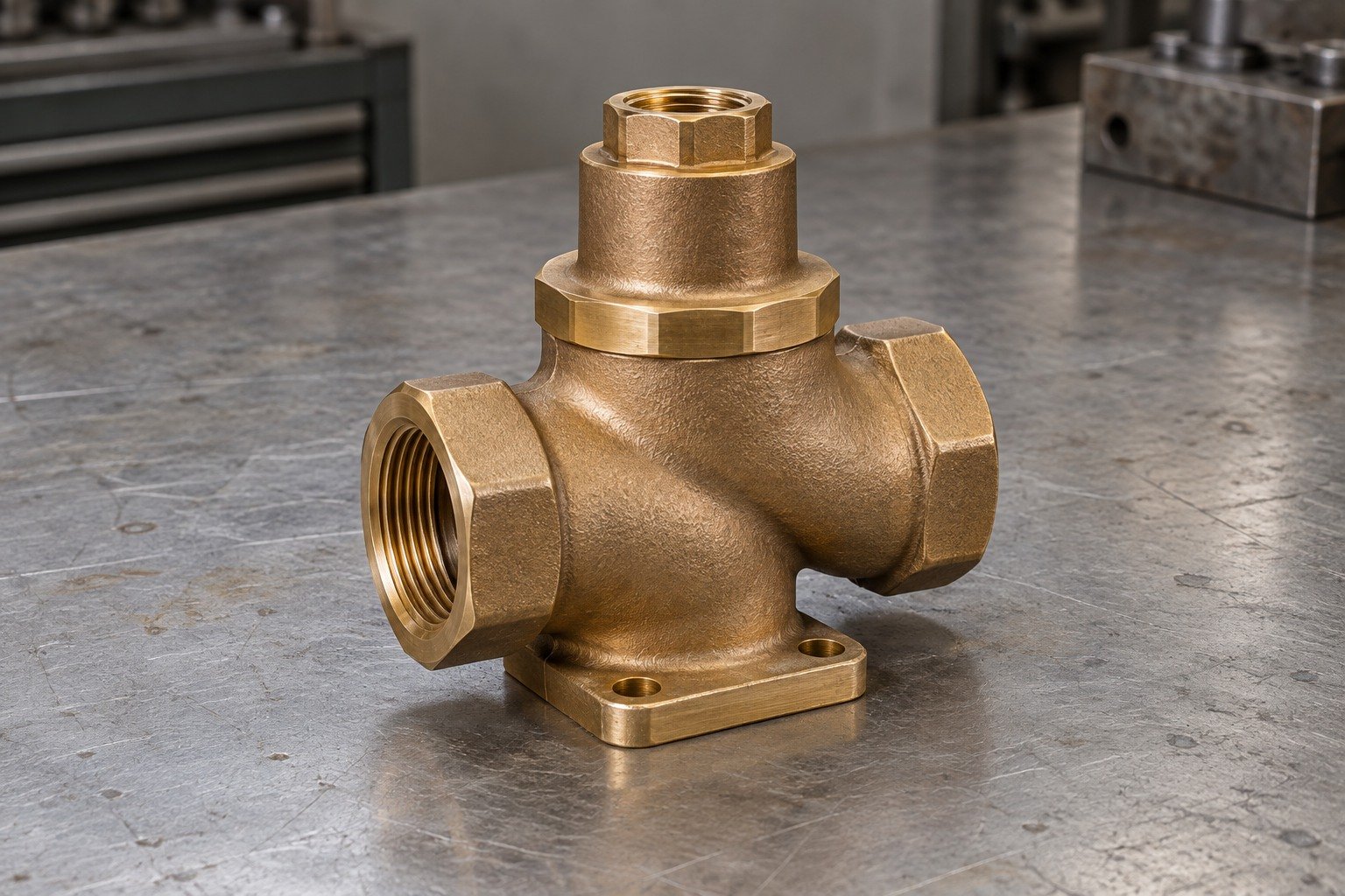 Illustrative compact tin-bronze two-port valve-body concept