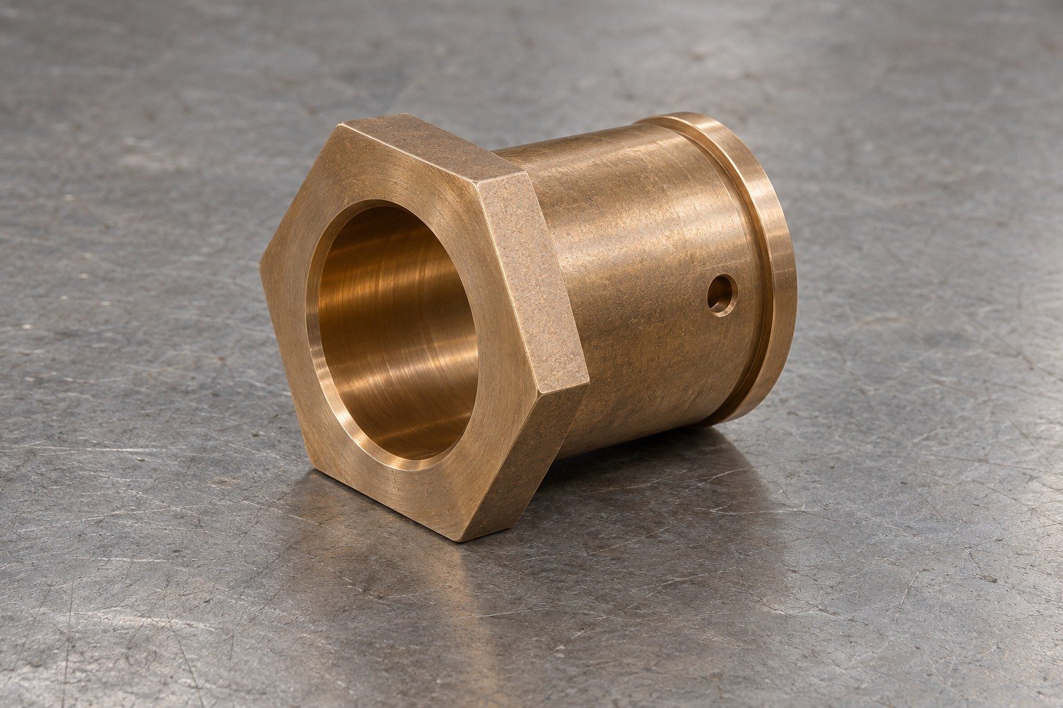 Tin-bronze flanged bushing concept — illustrative generated component concept