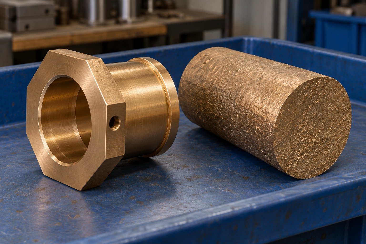 Tin-bronze flanged bushing stock-route review — illustrative generated component concept