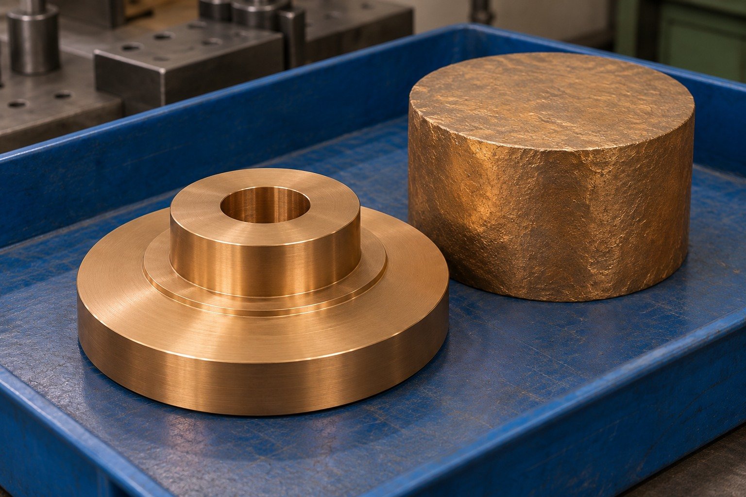 Tin-bronze gear blank stock-route review — illustrative generated component concept