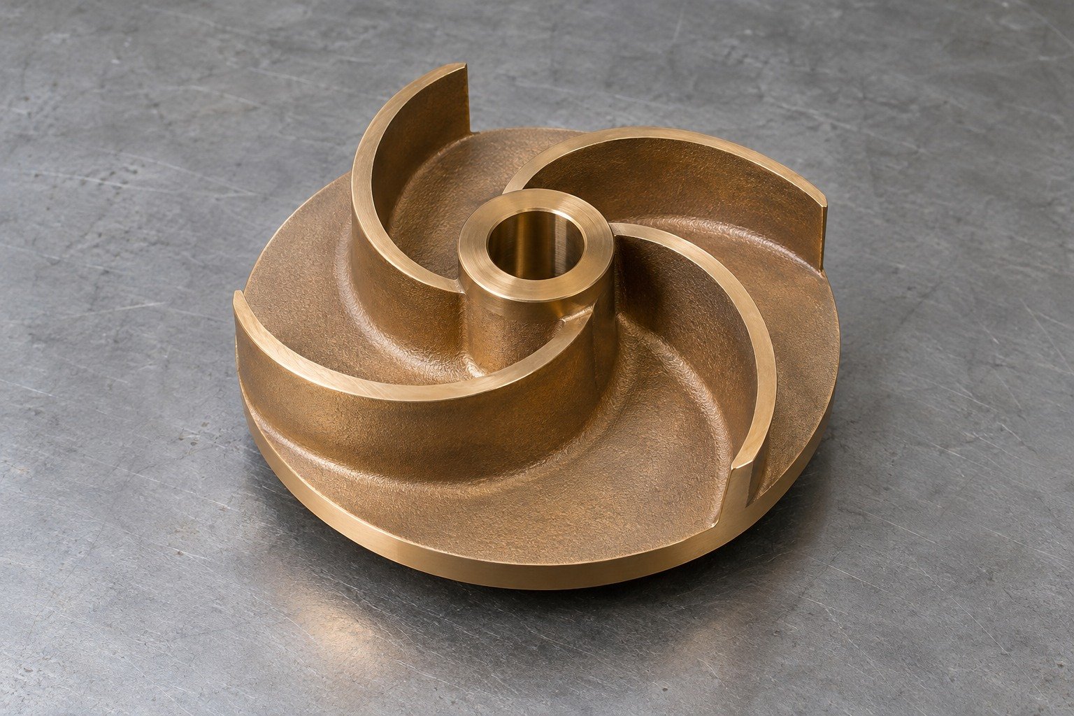 Tin-bronze open pump impeller concept — illustrative generated component concept