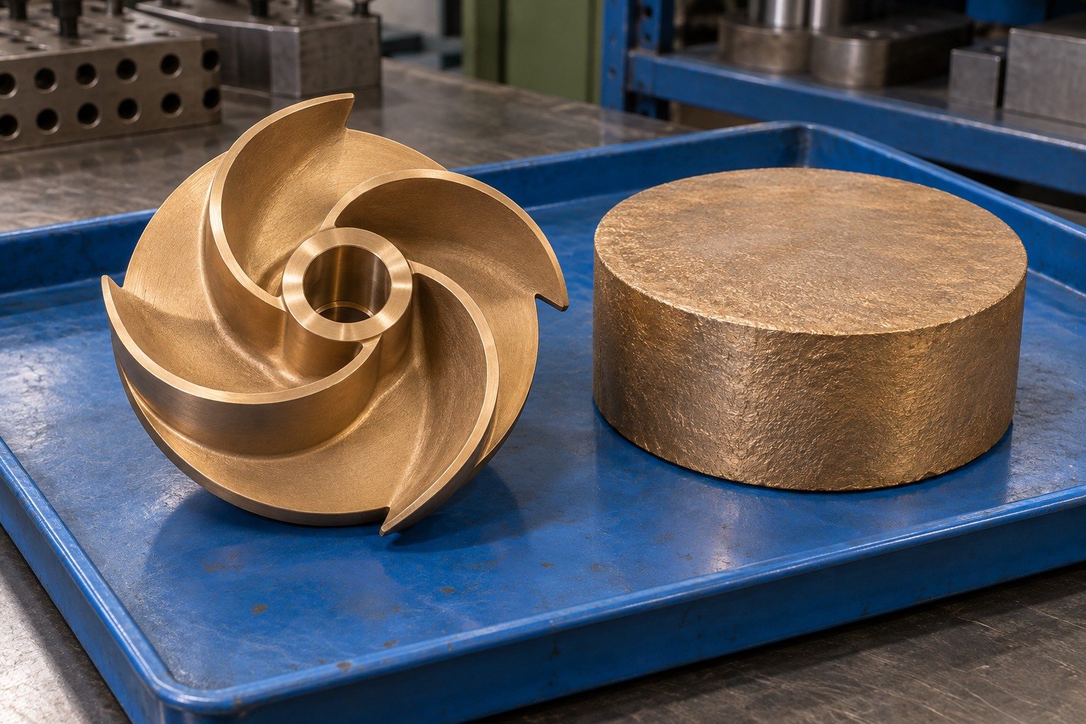 Tin-bronze open pump impeller stock-route review — illustrative generated component concept