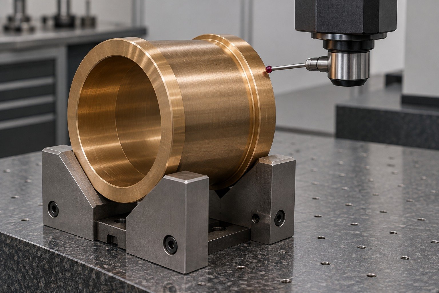 First-sample bronze sleeve exterior-datum inspection — illustrative generated component concept
