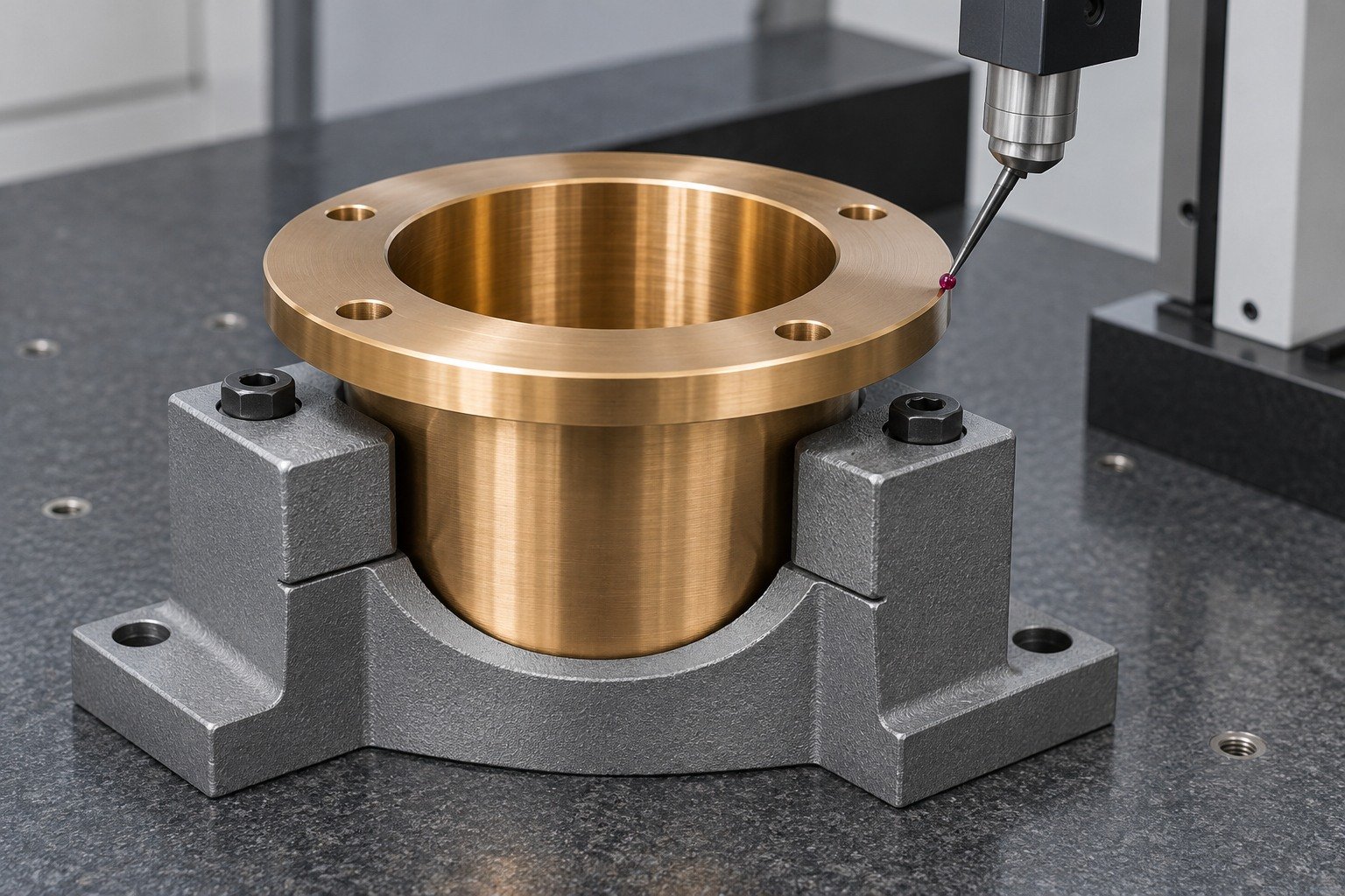 Bronze bushing demonstration-housing datum inspection — illustrative generated component concept
