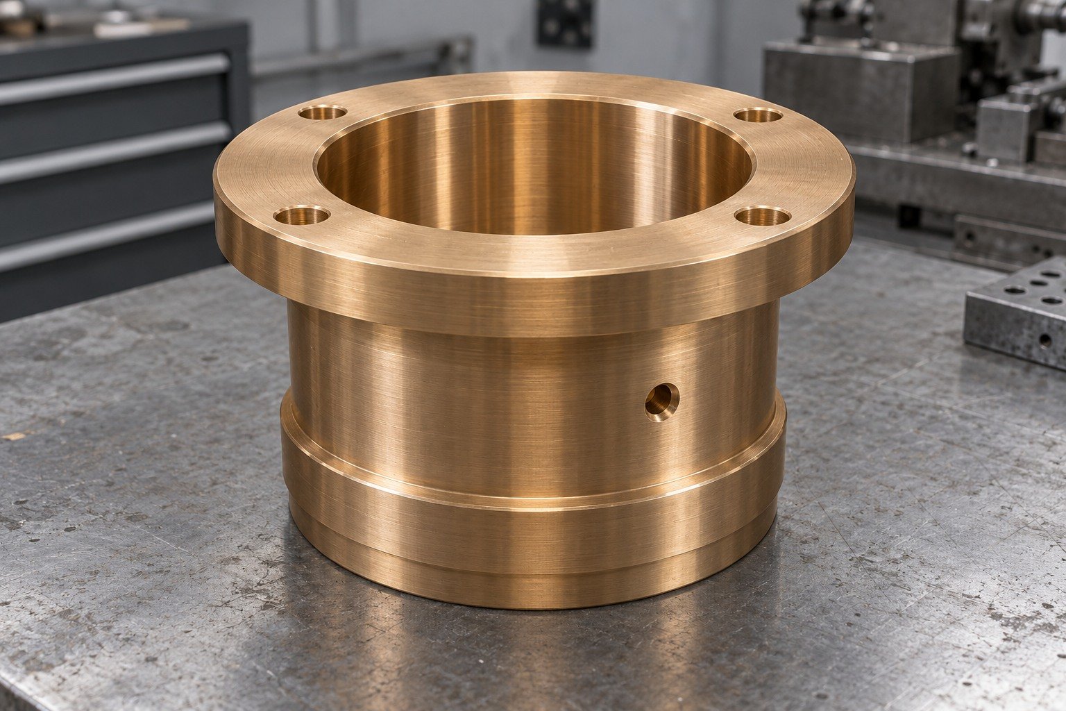 Illustrative stepped flanged bearing-bronze bushing concept