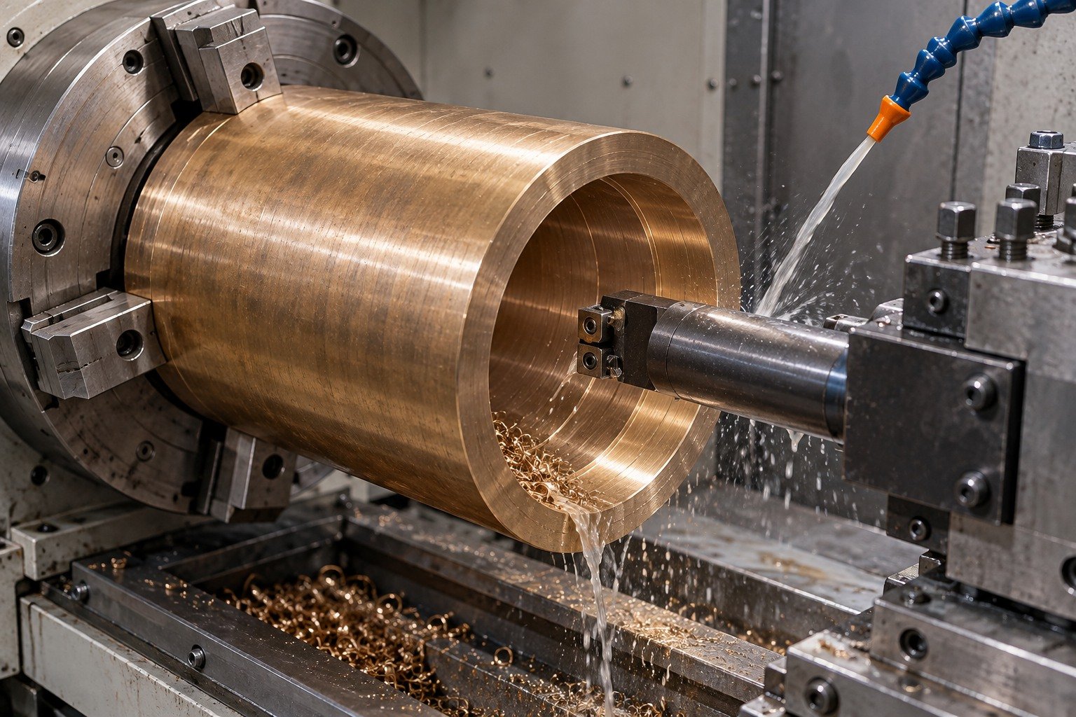 Supported boring of a bronze bearing sleeve — illustrative generated component concept