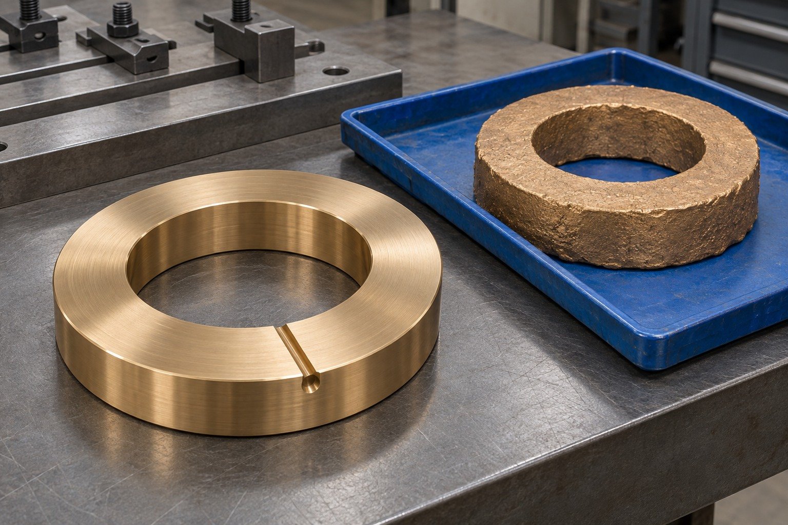 Cast stock and bronze thrust washer route concept — illustrative generated component concept