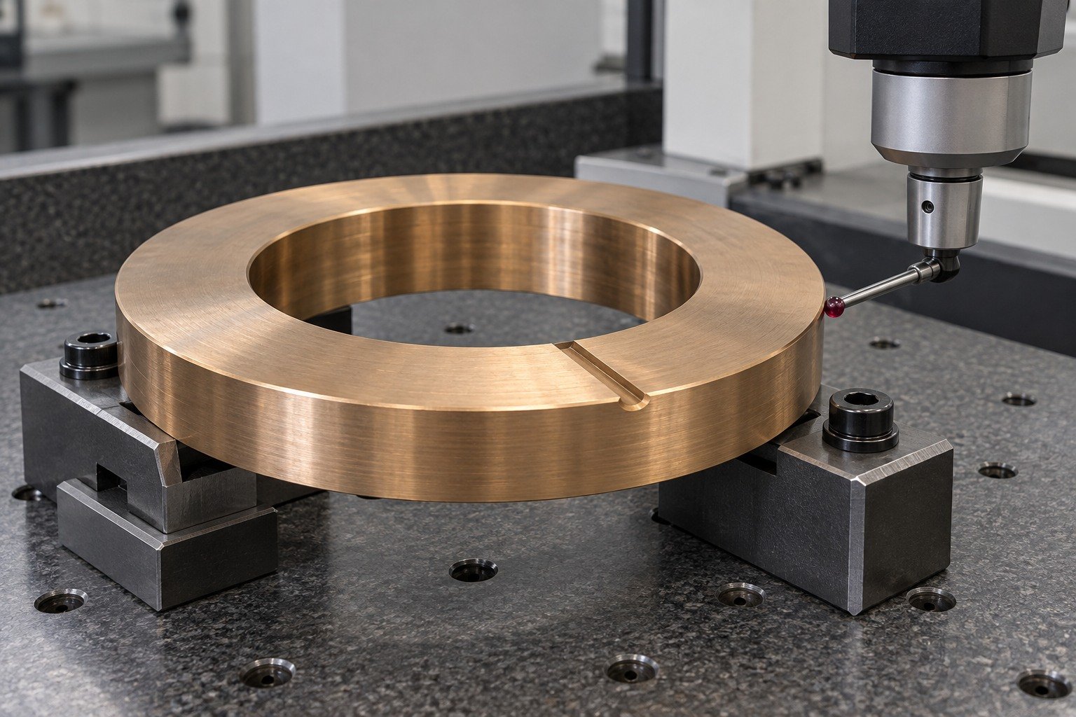 Exterior datum inspection of bronze thrust washer — illustrative generated component concept