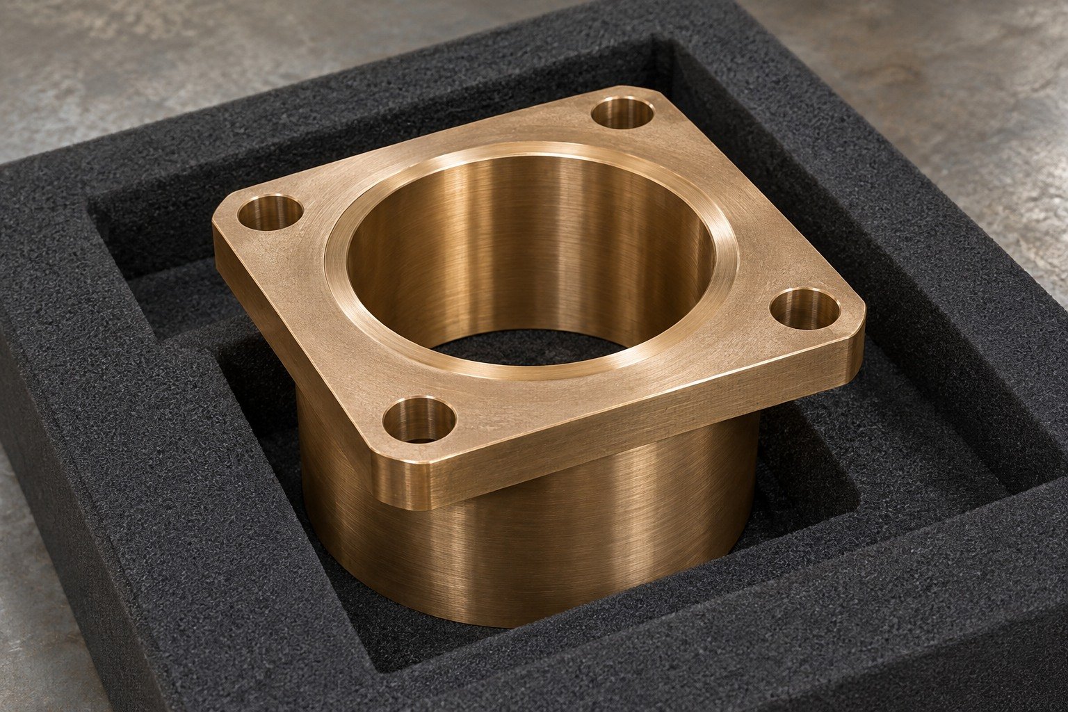 Individual protective packing of bronze square-flange bushing — illustrative generated component concept