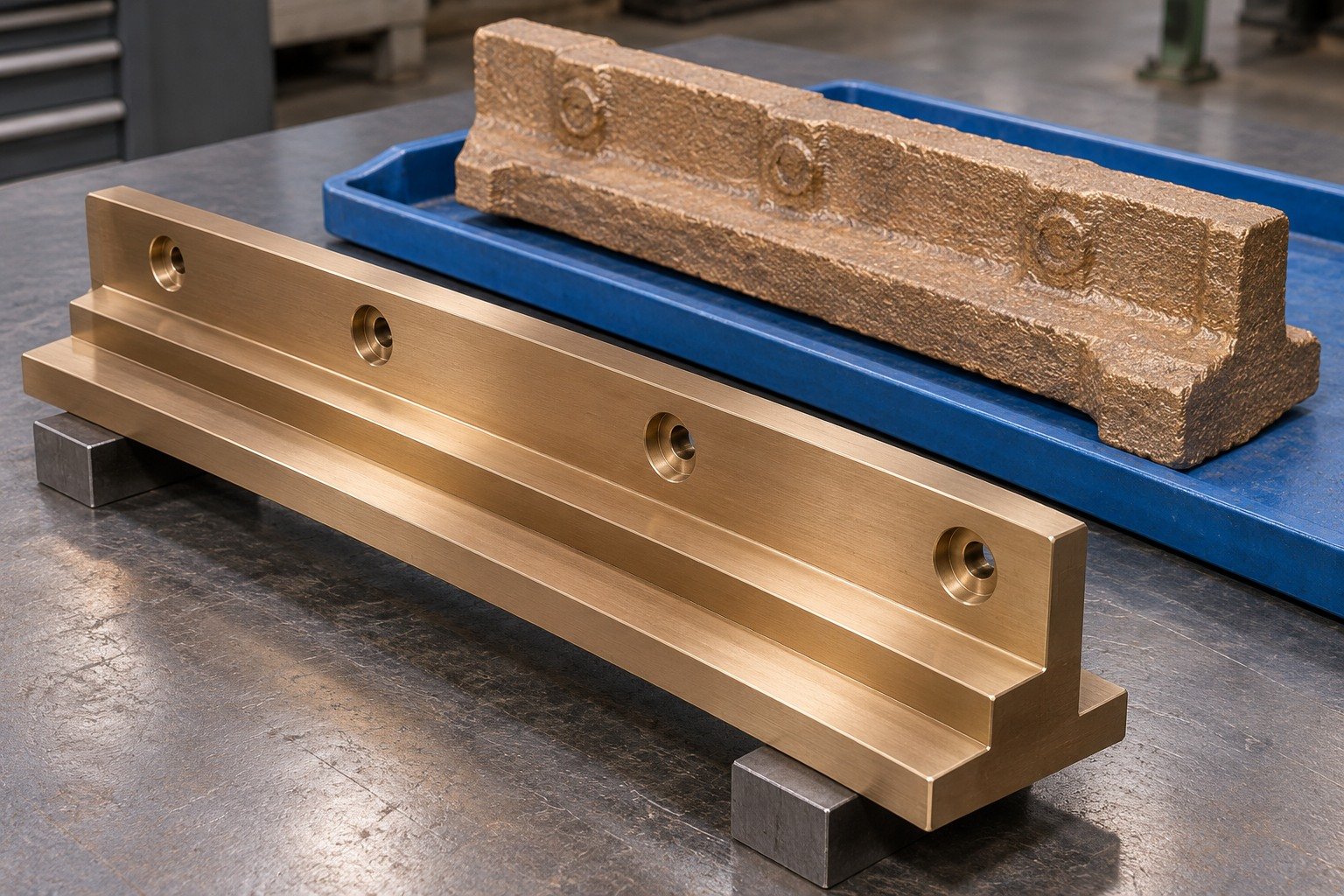 High-leaded bronze slide guide stock-route review — illustrative generated component concept