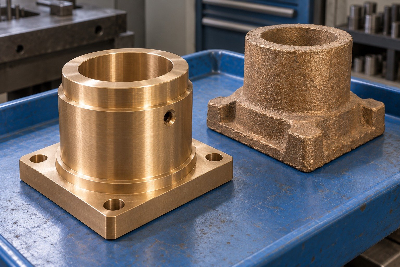 High-leaded bronze square flange bushing stock-route review — illustrative generated component concept