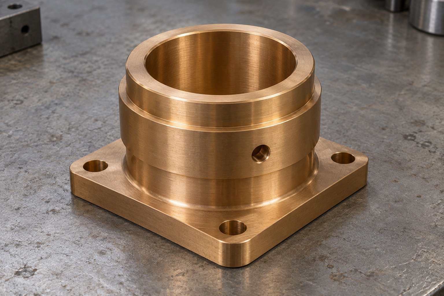Illustrative compact high-leaded bronze square-flange bushing concept
