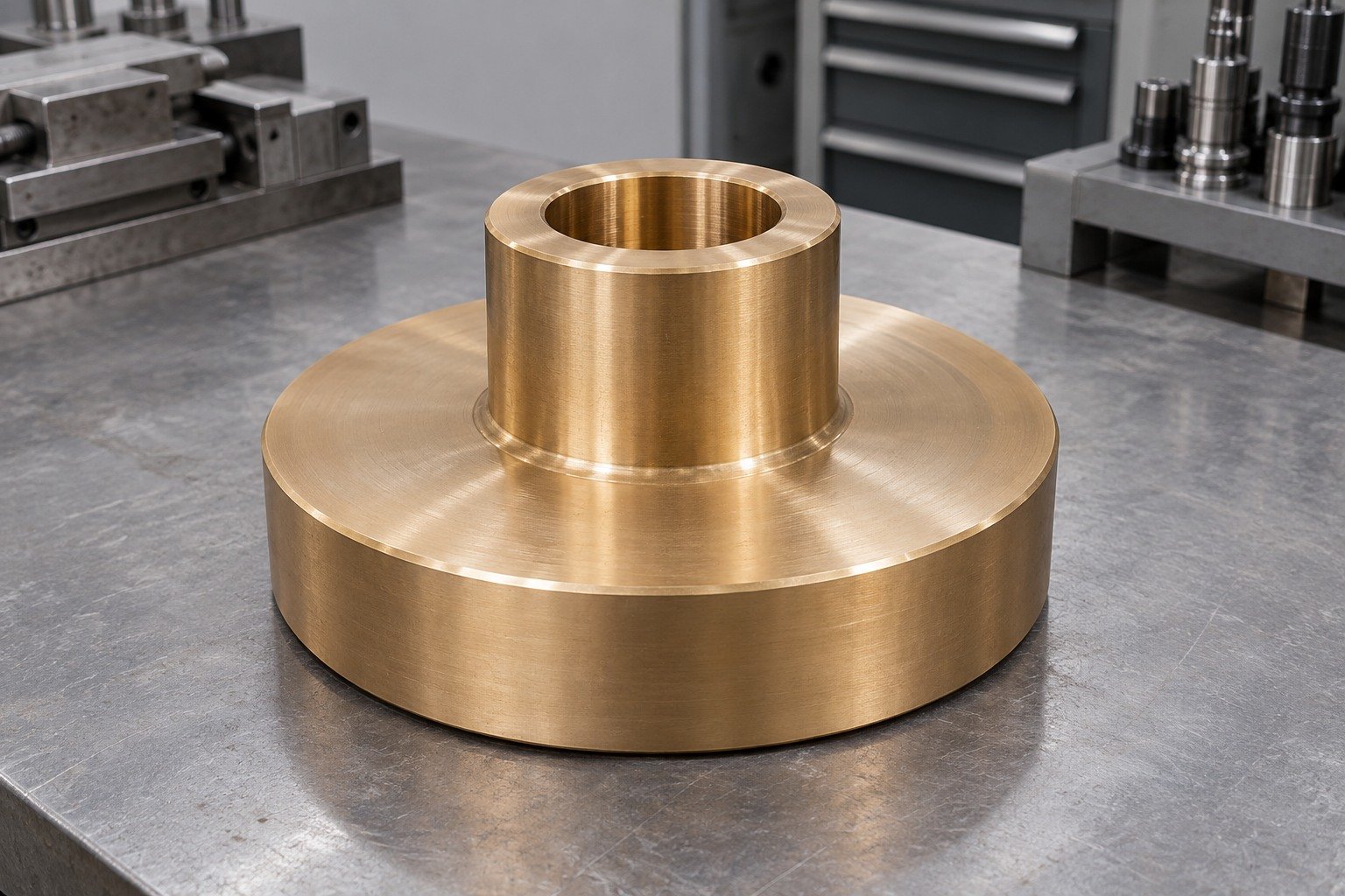 As-machined aluminum-bronze plain gear-blank surface — illustrative generated component concept