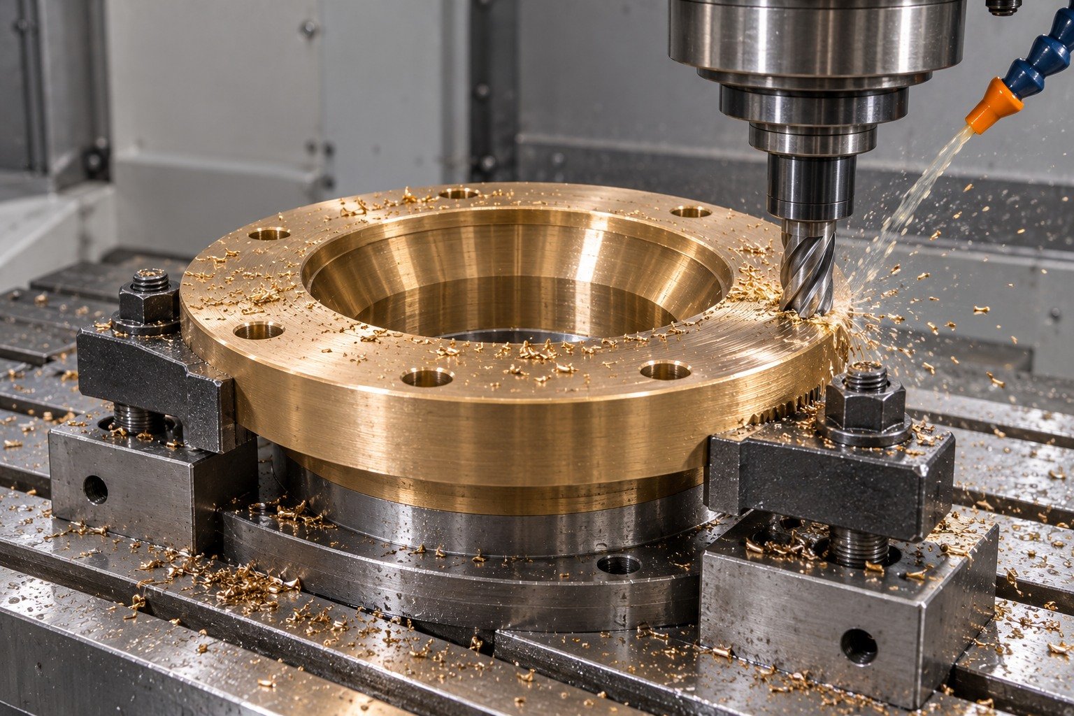 Aluminum-bronze conical valve seat supported machining — illustrative generated component concept