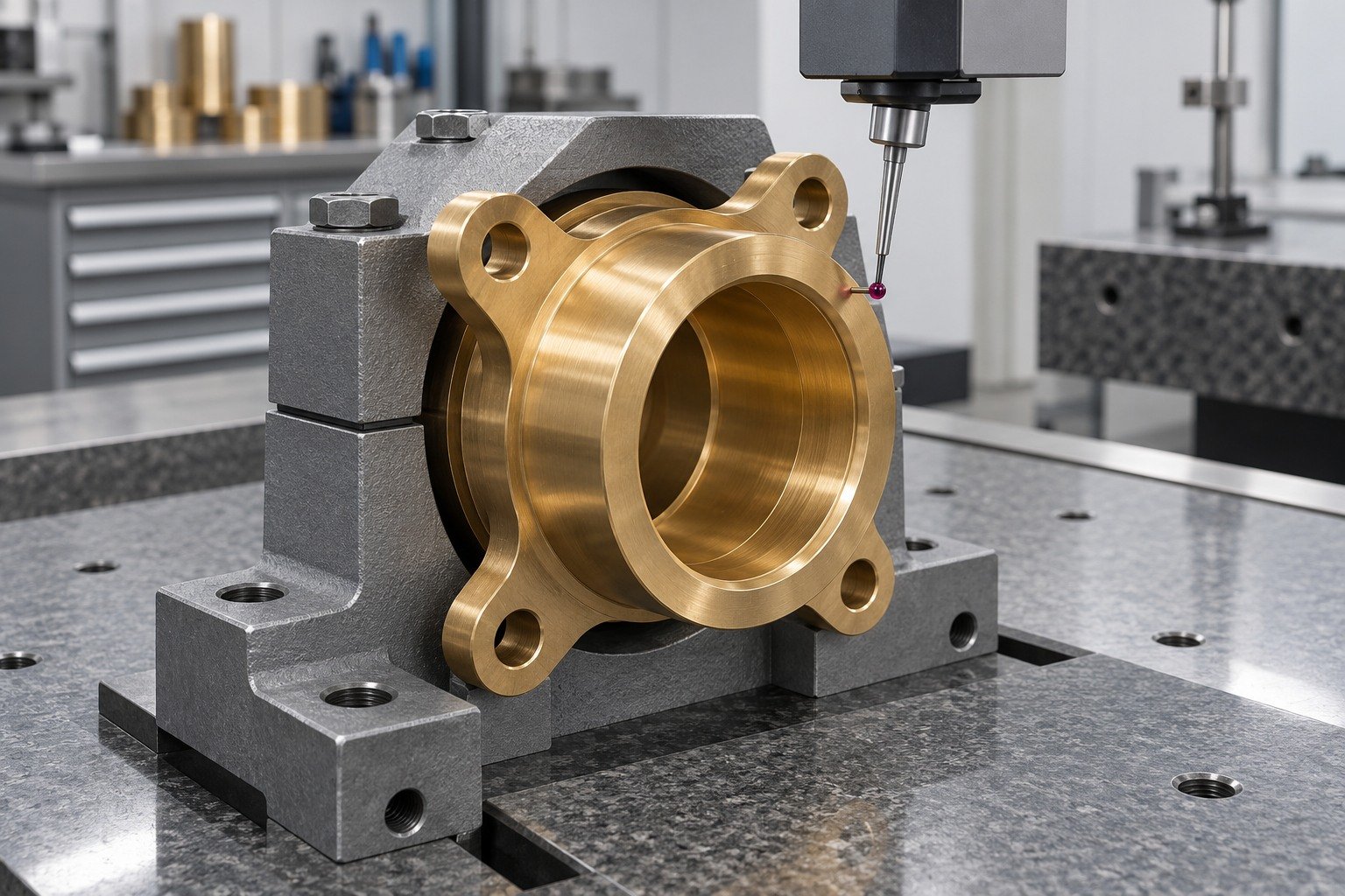 Aluminum-bronze bushing installed-state inspection concept — illustrative generated component concept