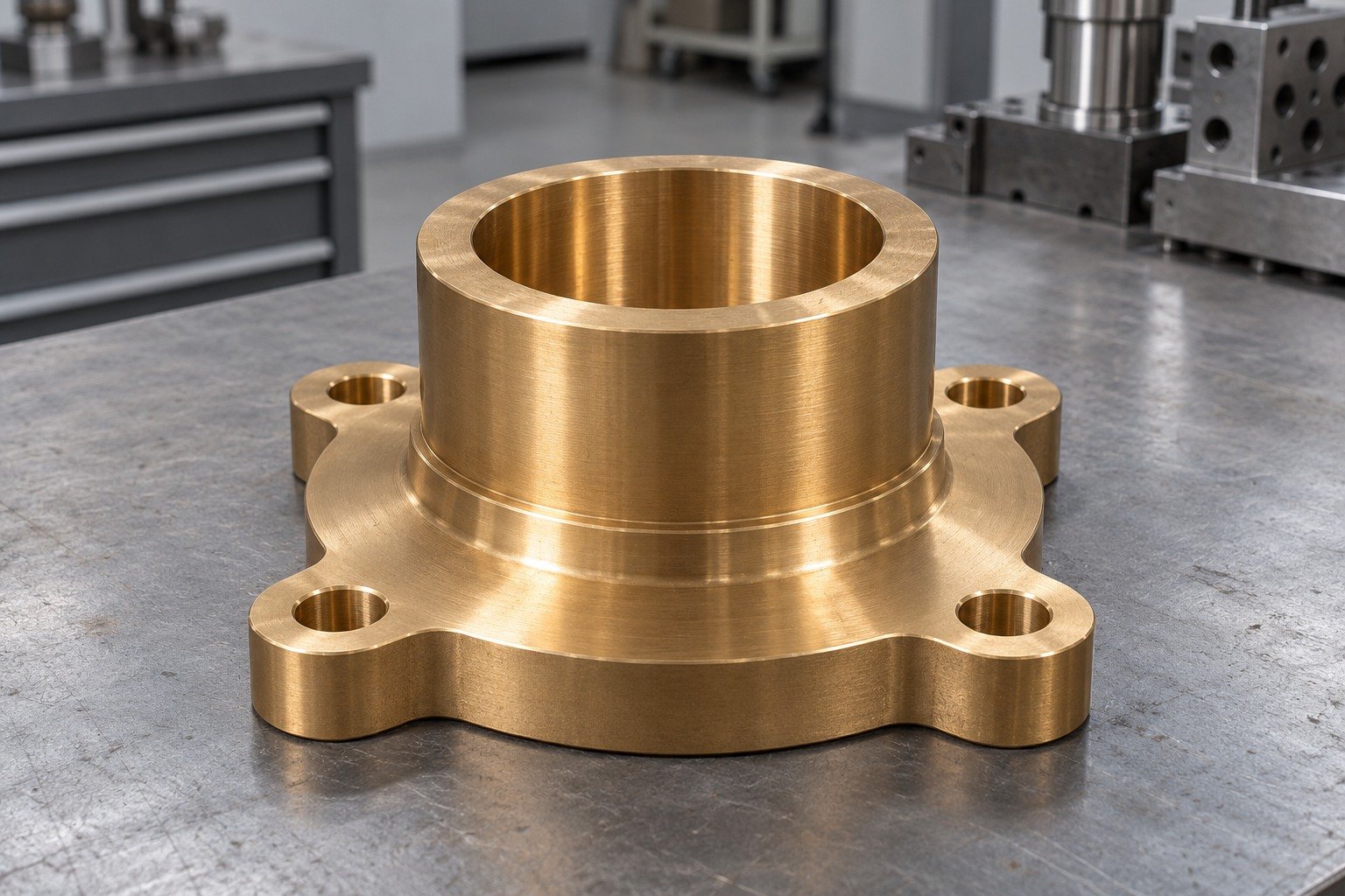 Aluminum-bronze bushing bore and flange concept — illustrative generated component concept