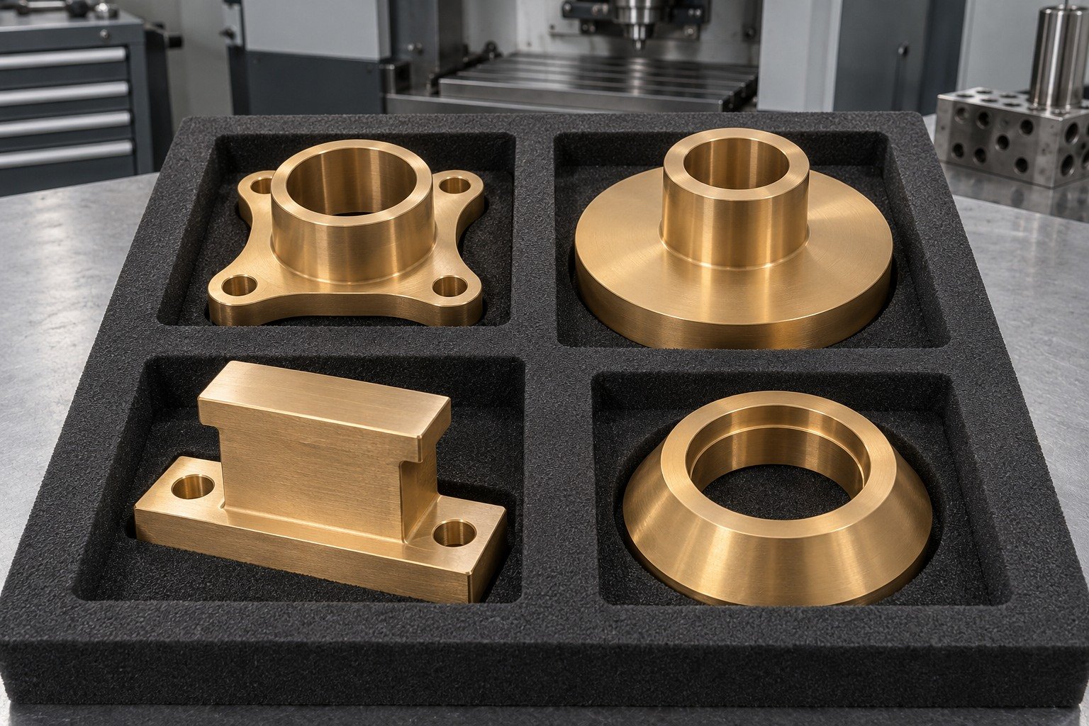 Separate protective packing of aluminum-bronze component concepts — illustrative generated component concept