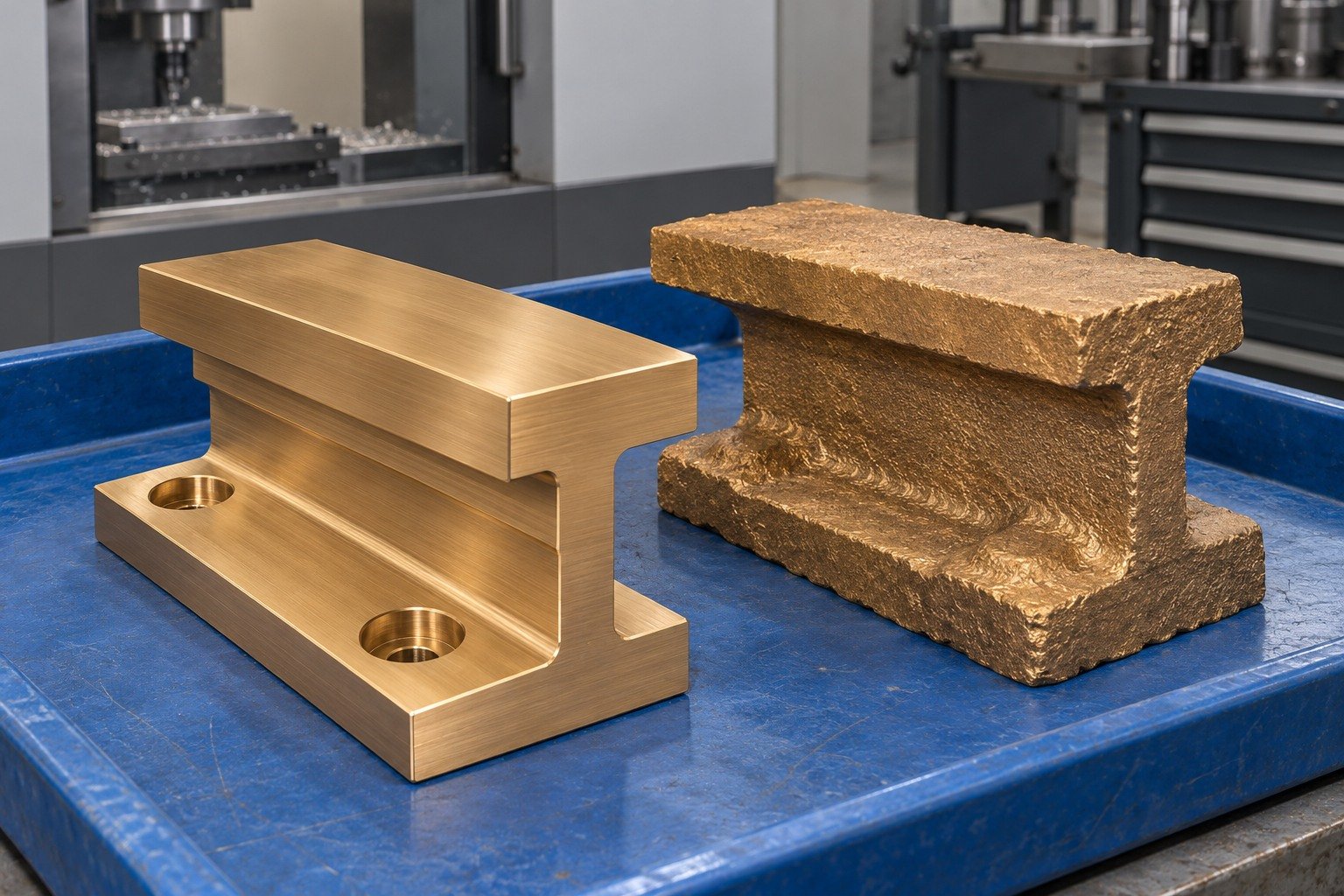 Aluminum-bronze stepped wear block stock-route review — illustrative generated component concept