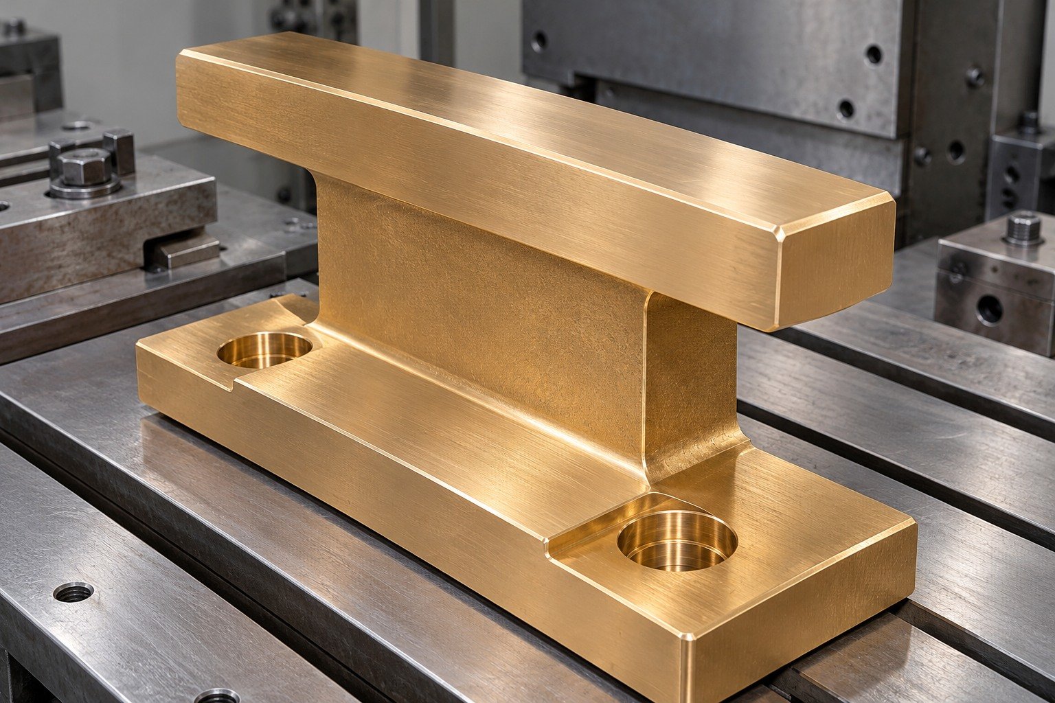 Aluminum-bronze wear-block land and recess concept — illustrative generated component concept
