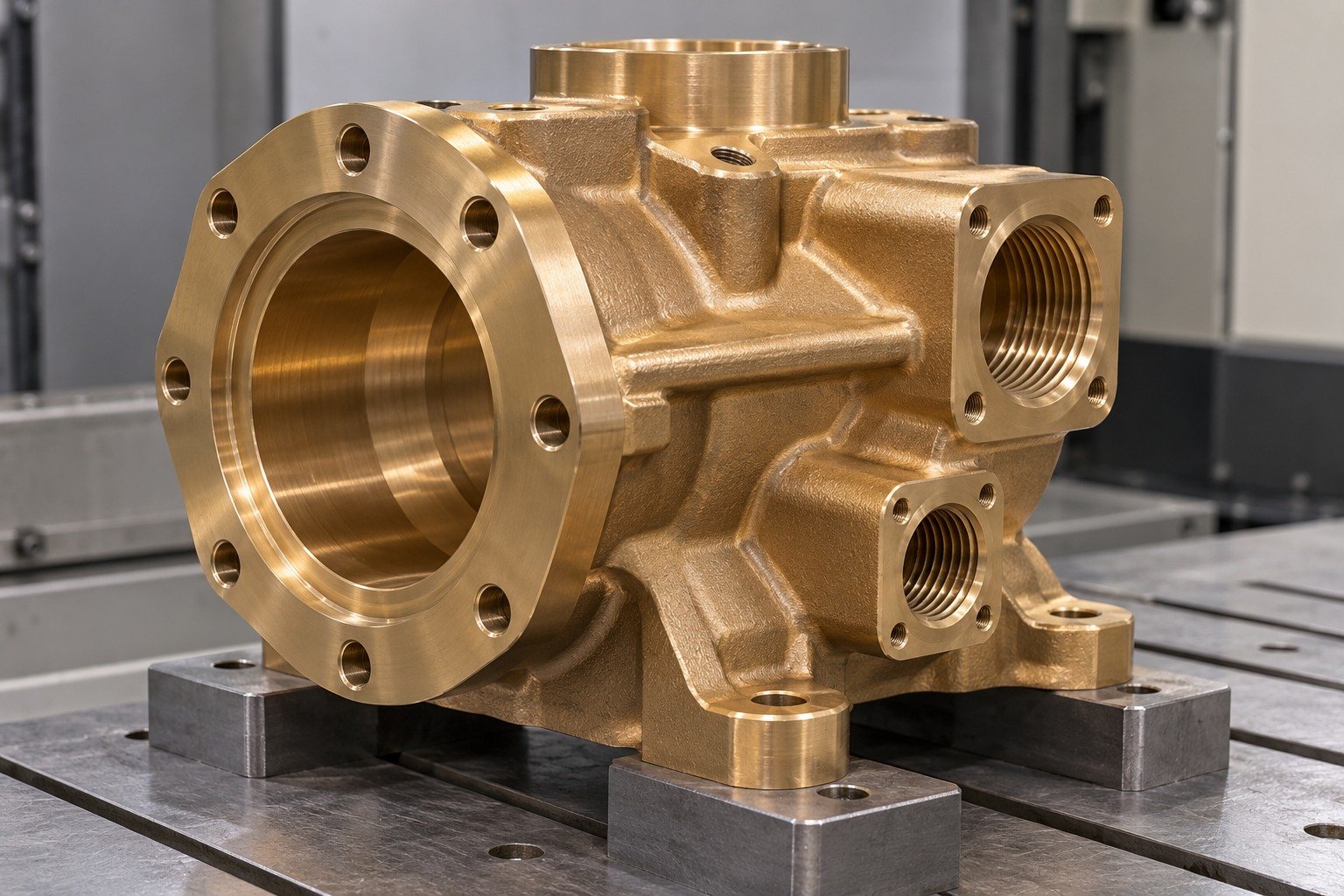 Accepted entrance edge on nickel-aluminum bronze pump-block concept — illustrative generated component concept