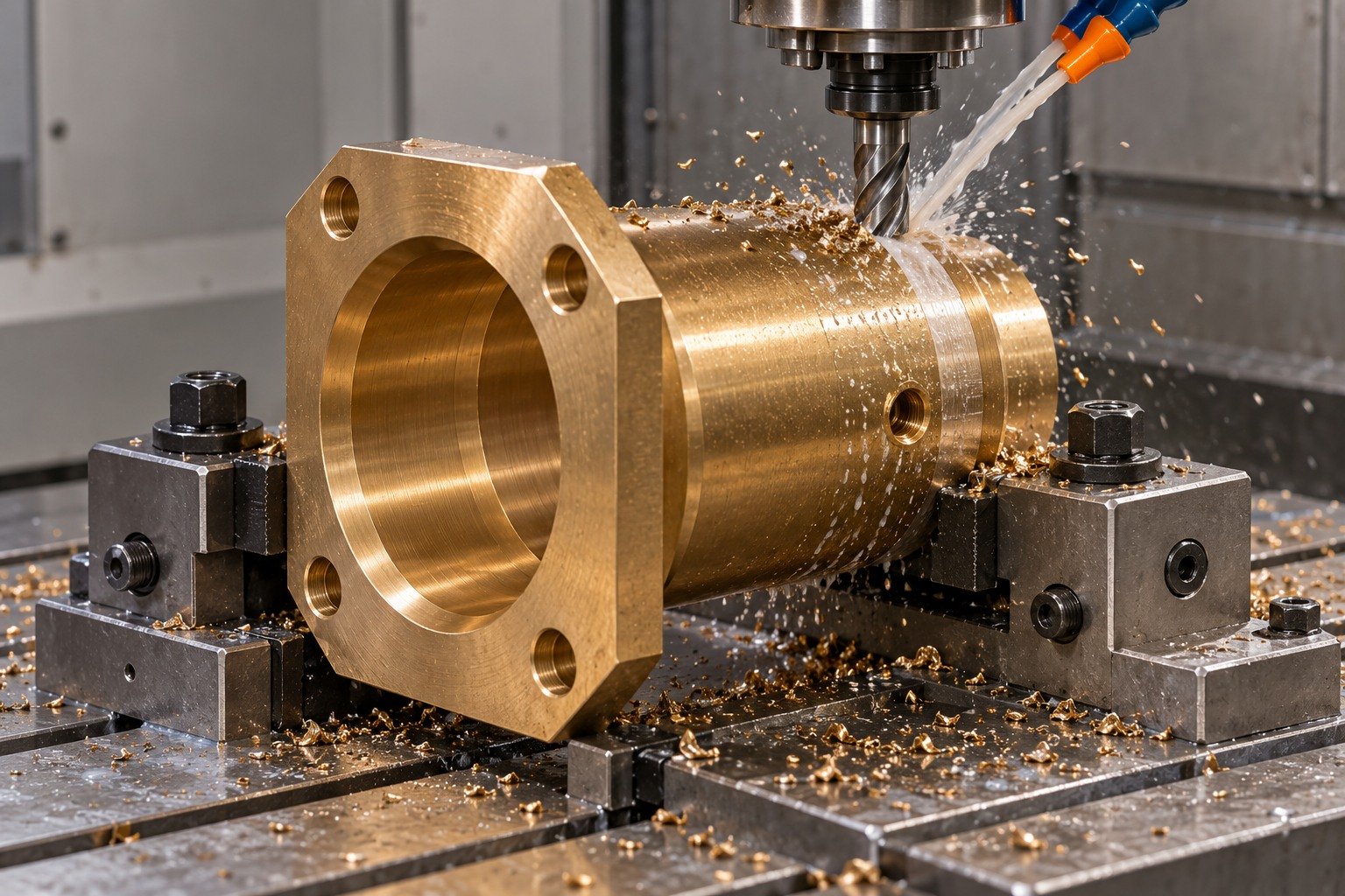 Nickel-aluminum bronze octagonal flange bushing supported machining — illustrative generated component concept