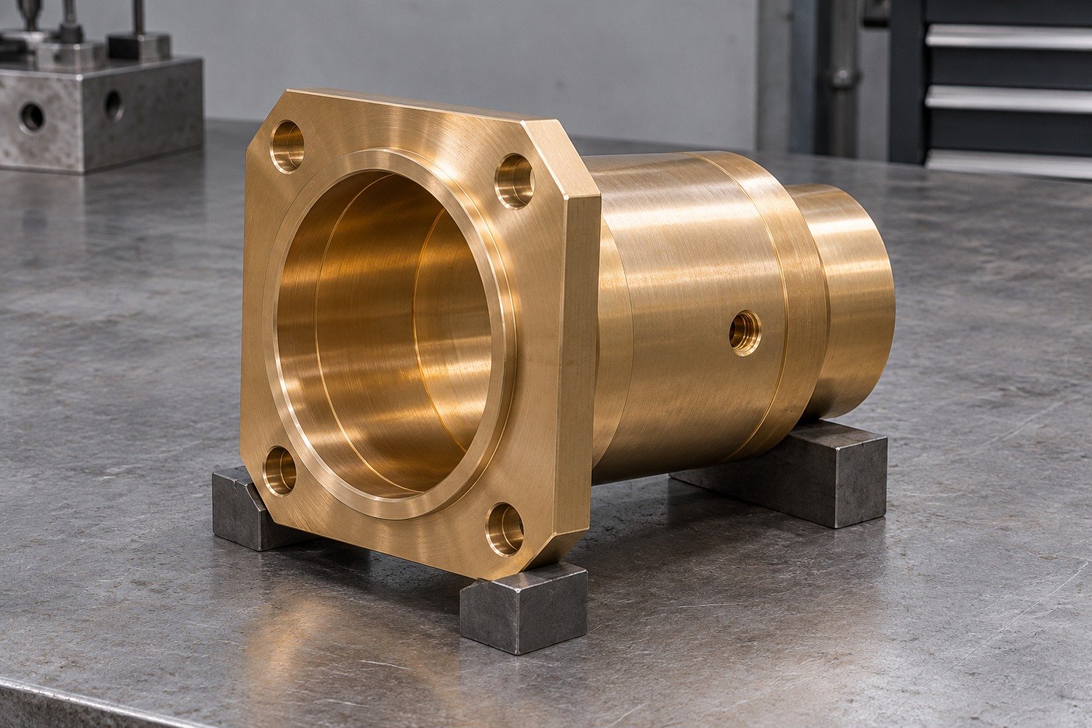Nickel-aluminum bronze octagonal flange bushing concept — illustrative generated component concept