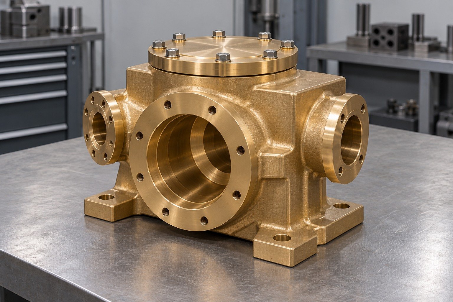 Nickel-aluminum bronze pump fluid end block concept — illustrative generated component concept
