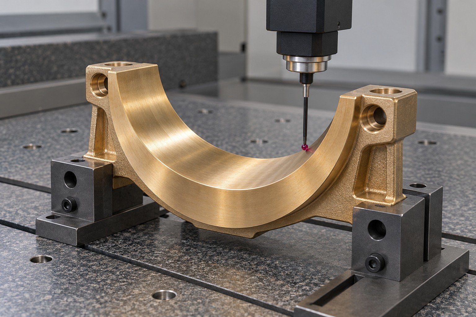 Nickel-aluminum bronze quarter bearing segment exterior datum inspection — illustrative generated component concept