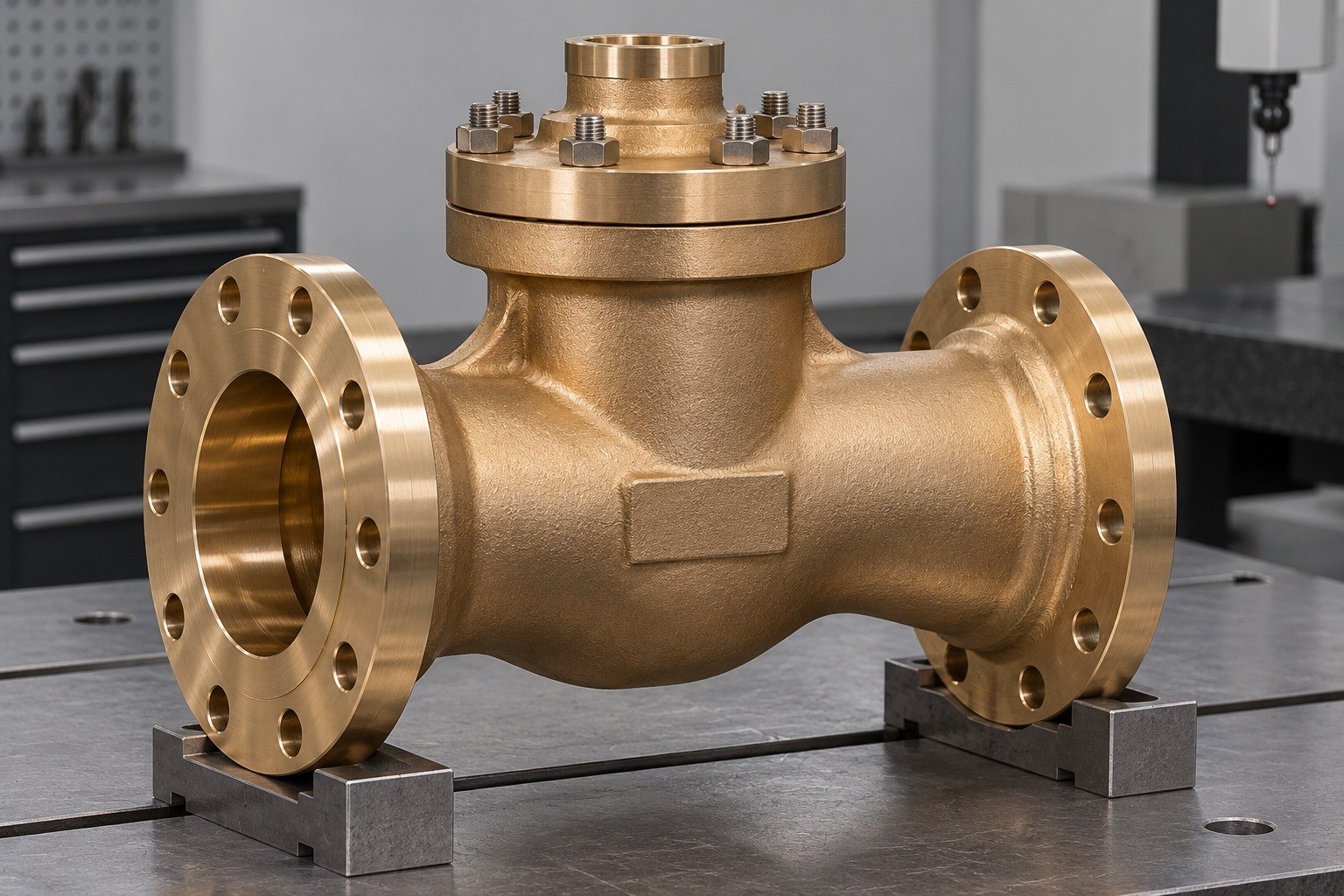 Accepted entrance edge on nickel-aluminum bronze valve-body concept — illustrative generated component concept