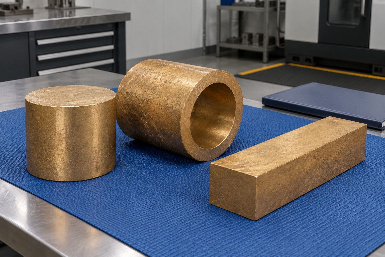Incoming nickel-aluminum bronze cast stock and record-review concept — illustrative generated component concept