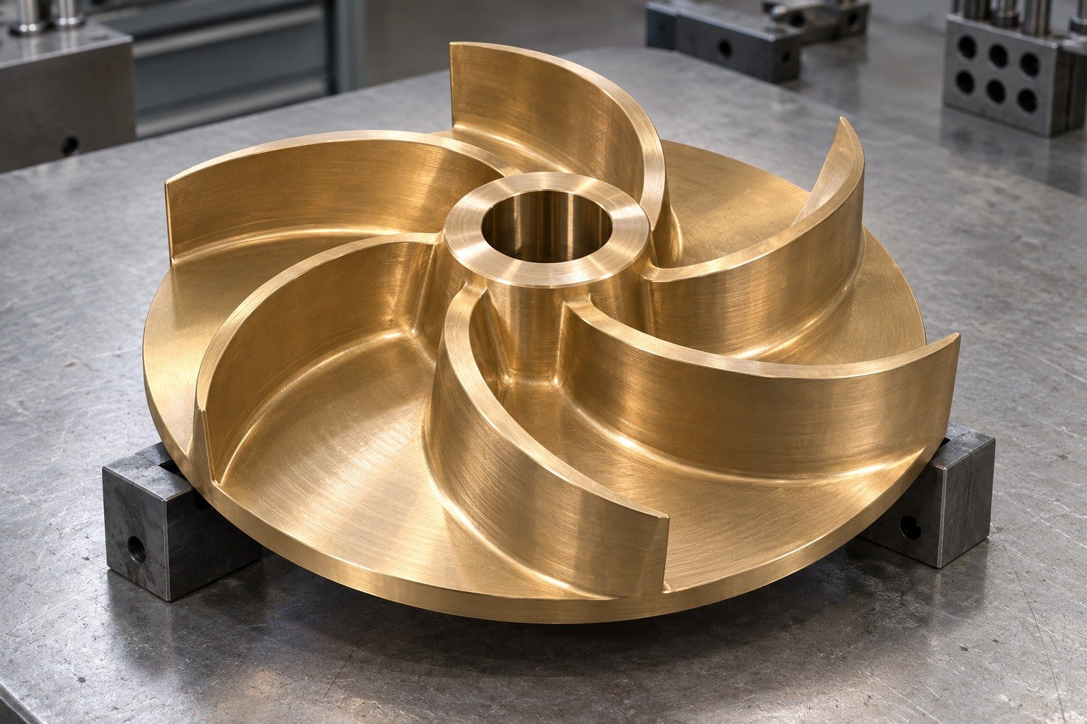 Machined hub land of nickel-aluminum bronze pump-impeller concept — illustrative generated component concept