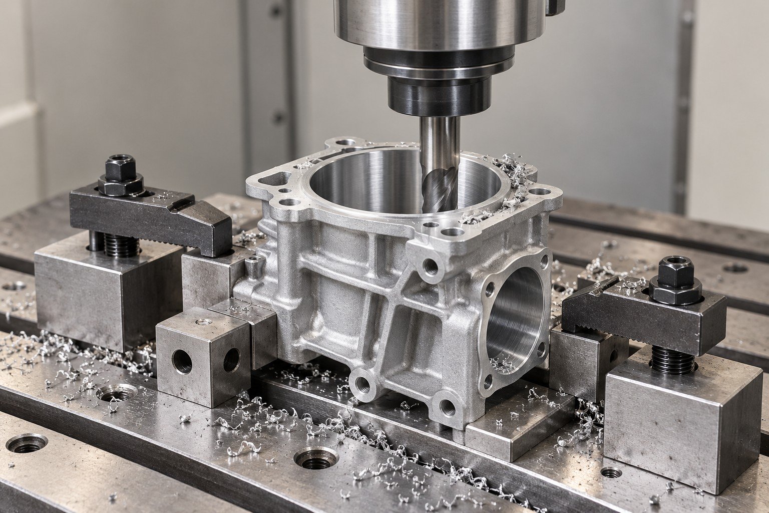 CNC machining of a cast cylinder carrier bore with controlled fixturing — illustrative other aluminum casting alloys component concept