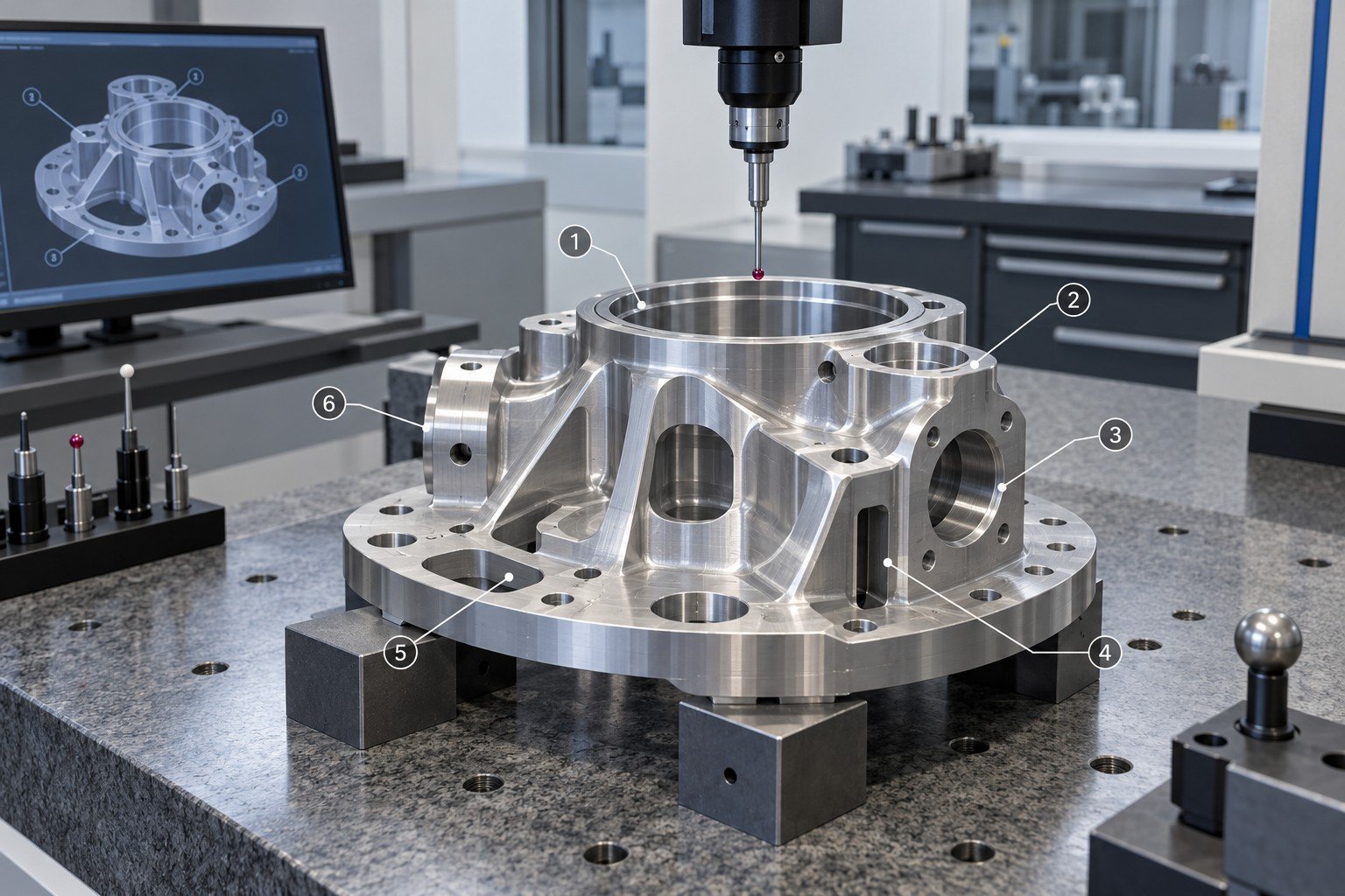 Complex milled flange with abstract feature numbered diagram no readable results