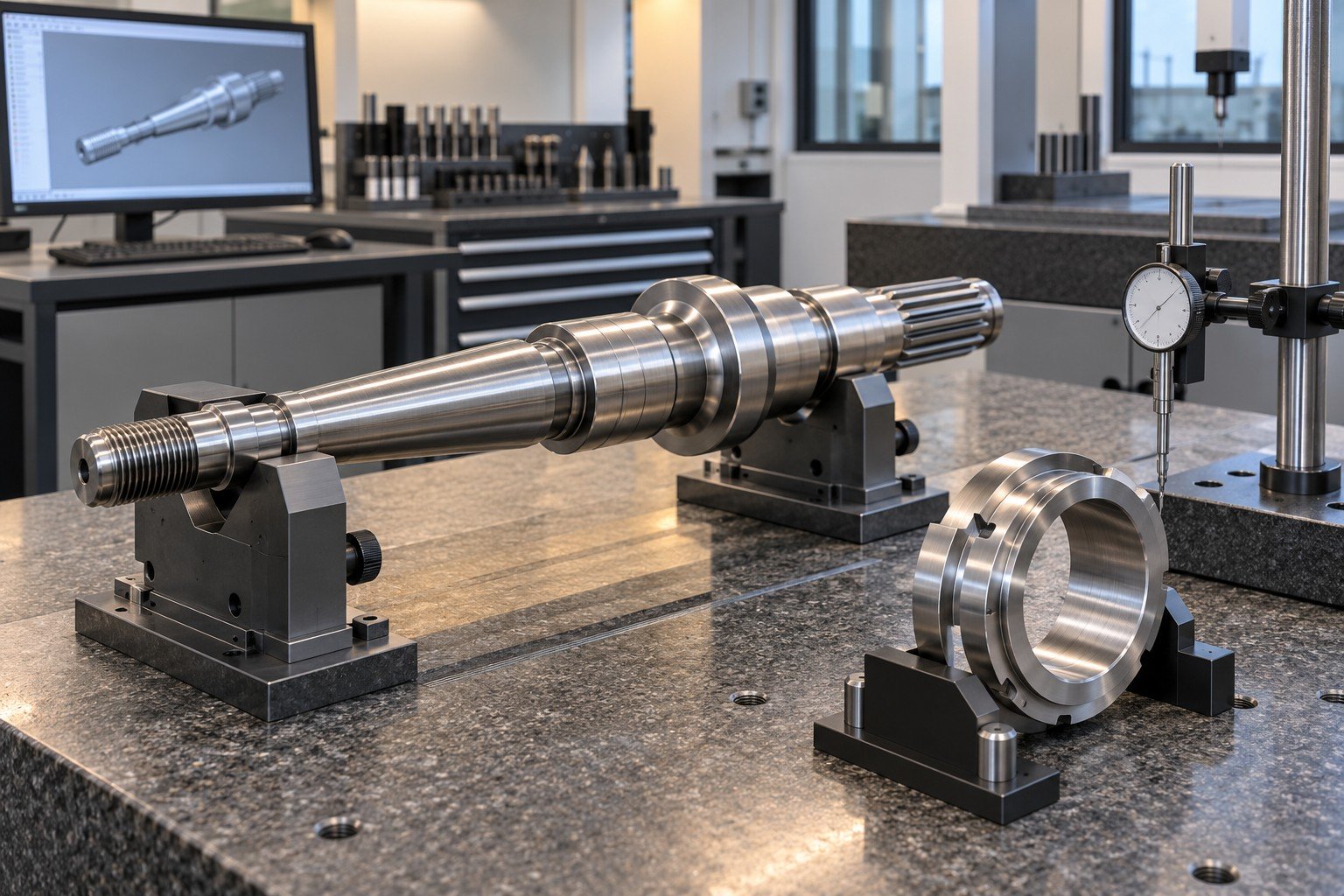 Turned tapered spindle and stepped ring in accessible measurement supports