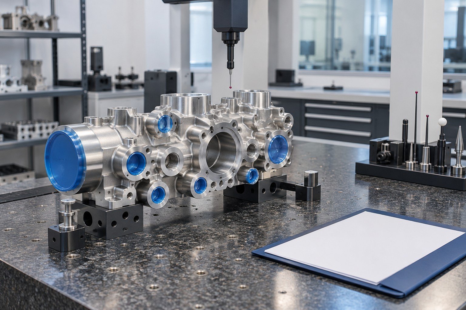 Precision manifold with protected finished faces and separate blank report folder
