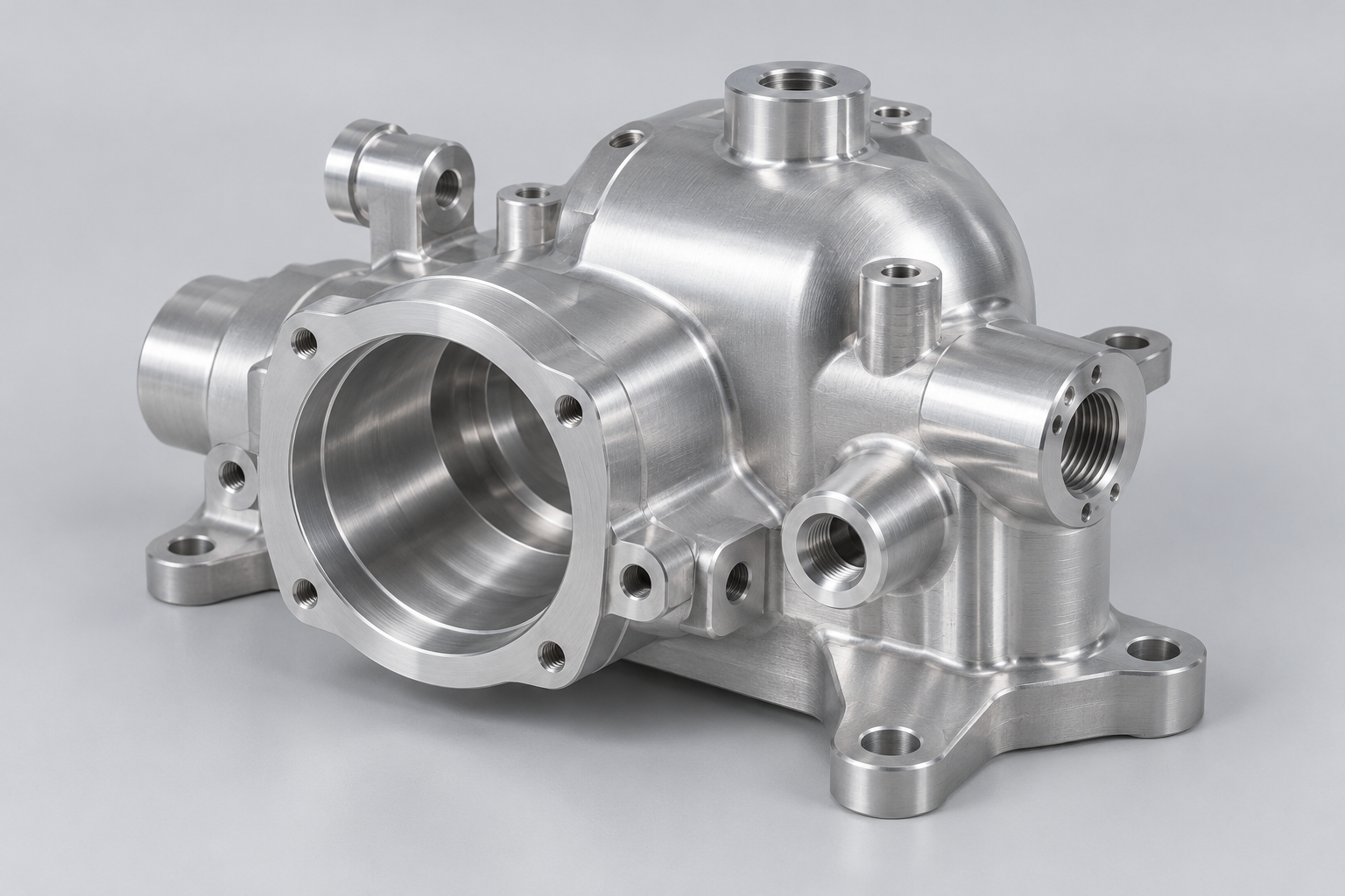 Illustrative CNC instrument manifold with multiple precision bores