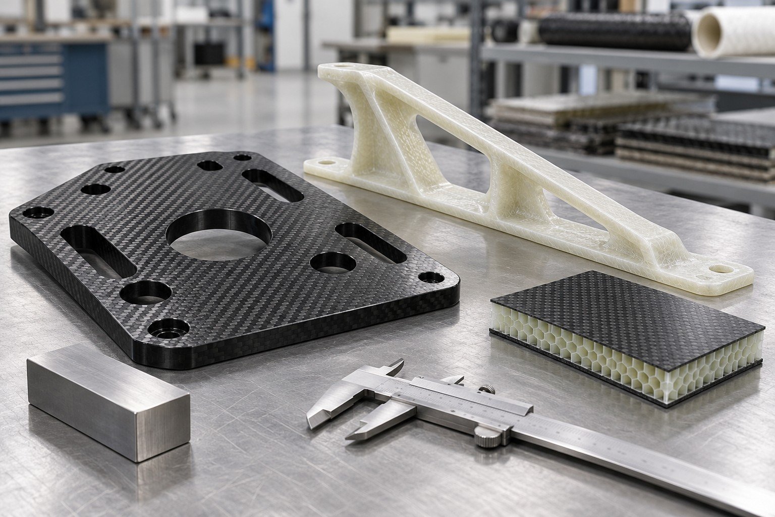Carbon and glass composite component receiving concepts — illustrative generated concept