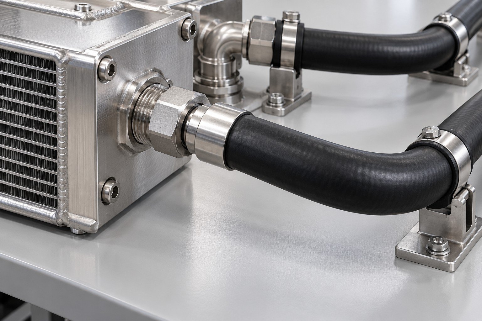 Illustrative connections and seal state review for cooling-loop components concept, not documentary company or customer photography