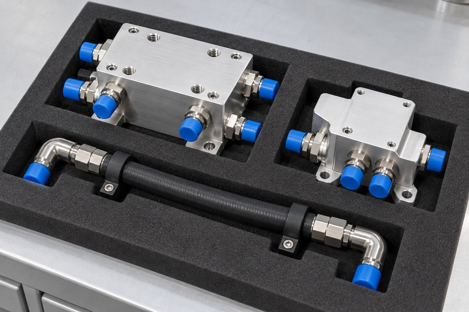 Illustrative cleanliness and traceability review for cooling-loop components concept, not documentary company or customer photography