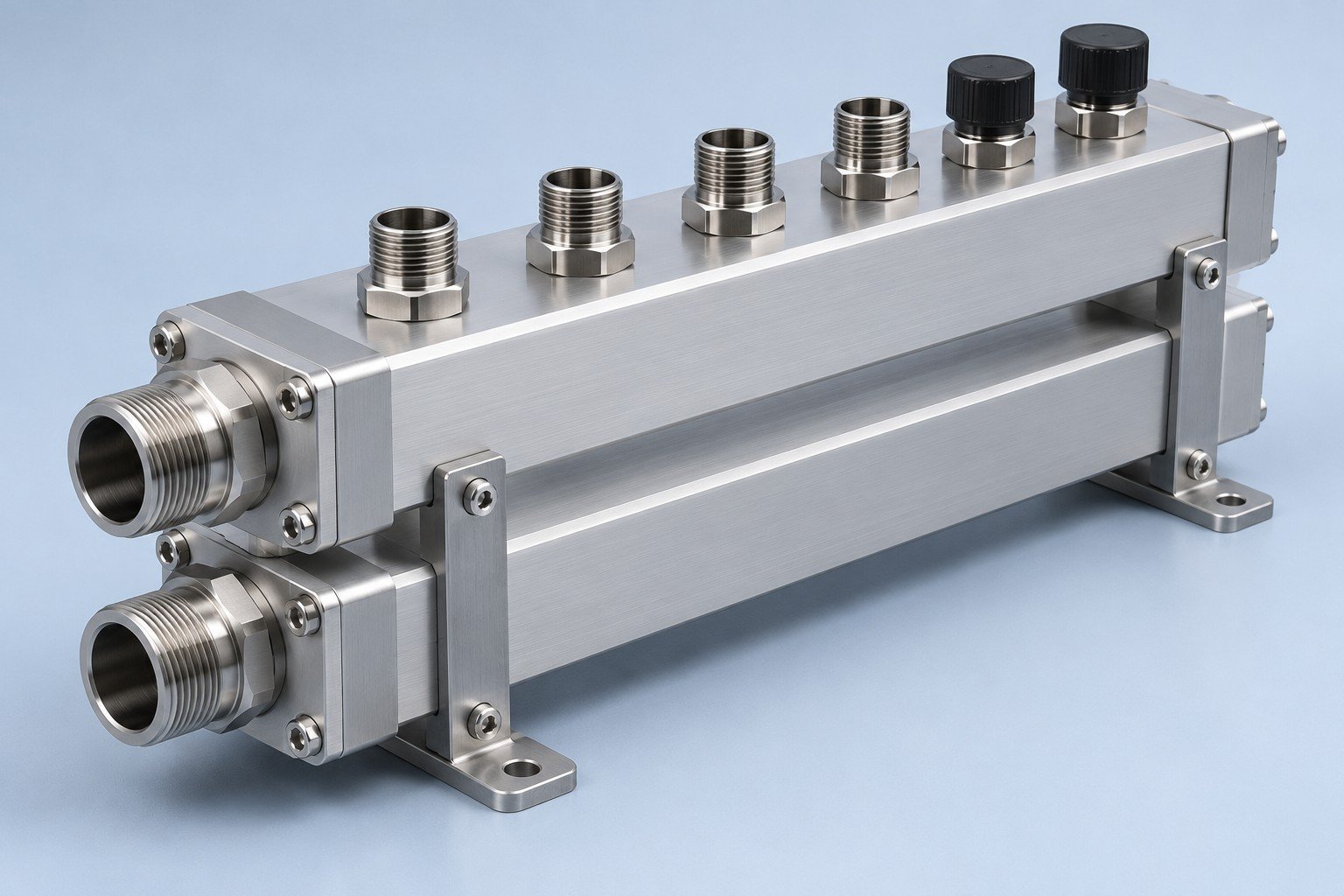 Illustrative cooling manifolds assembly concept, not a customer part