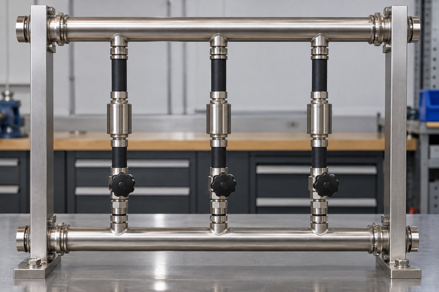 Illustrative branch distribution review for a cooling manifold concept, not documentary company or customer photography