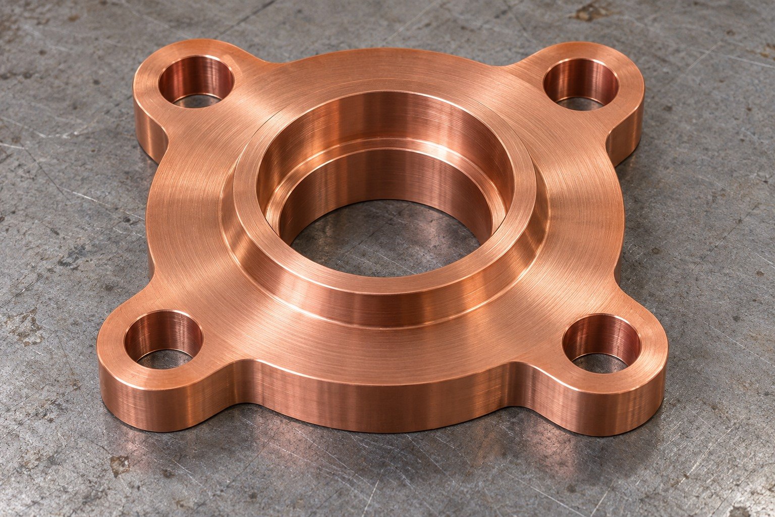 As-machined copper flange concept — illustrative generated component concept