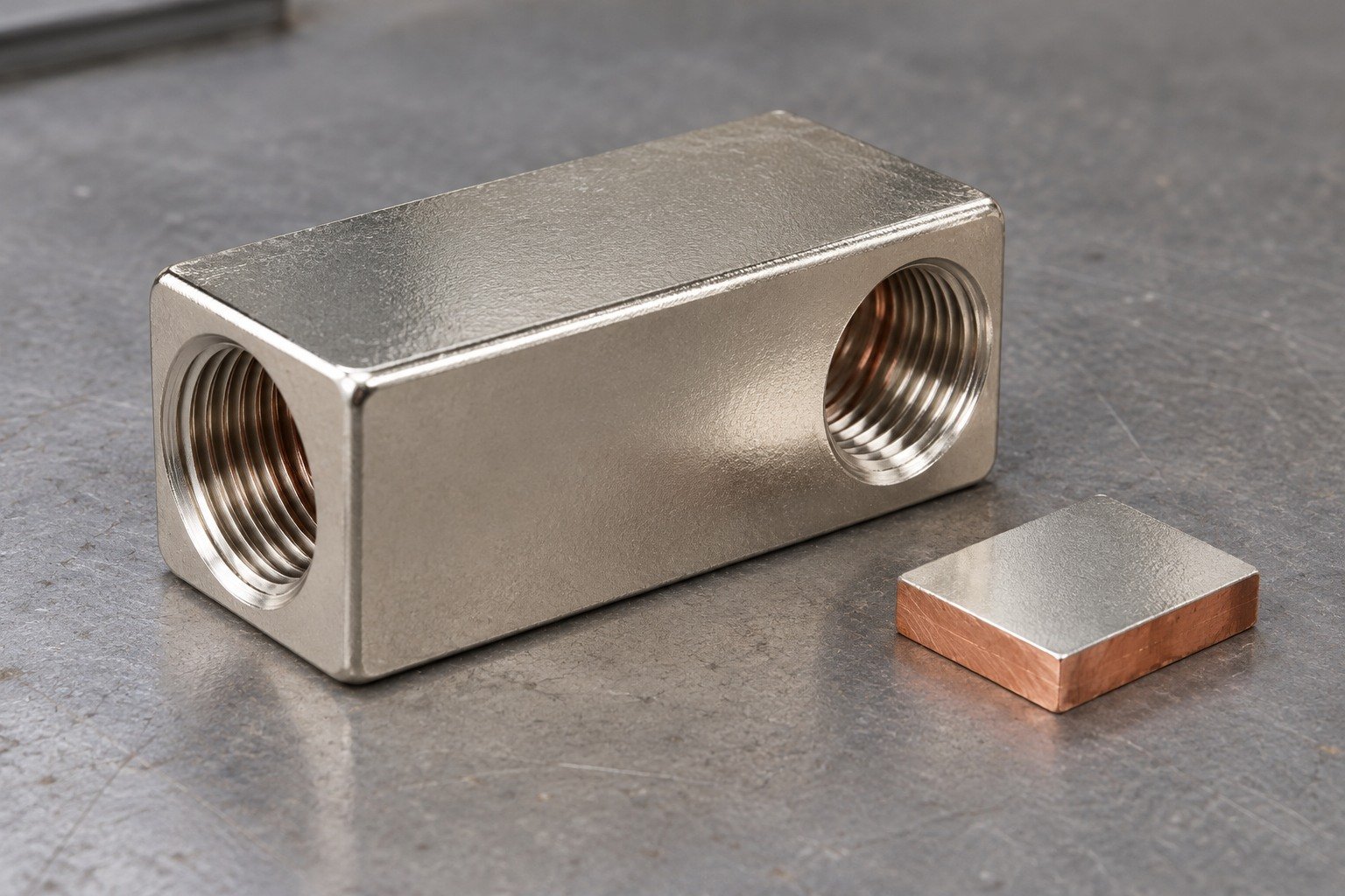 Nickel-plated copper terminal concept — illustrative generated component concept