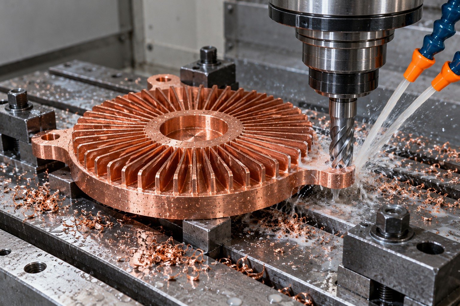 Milling a copper thermal component concept — illustrative generated component concept