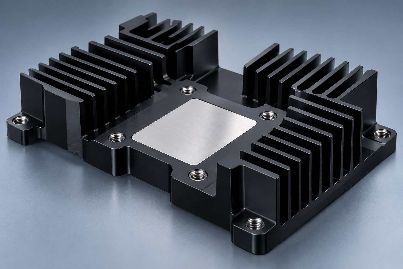 Illustrative black anodized aluminum custom heat sinks concept