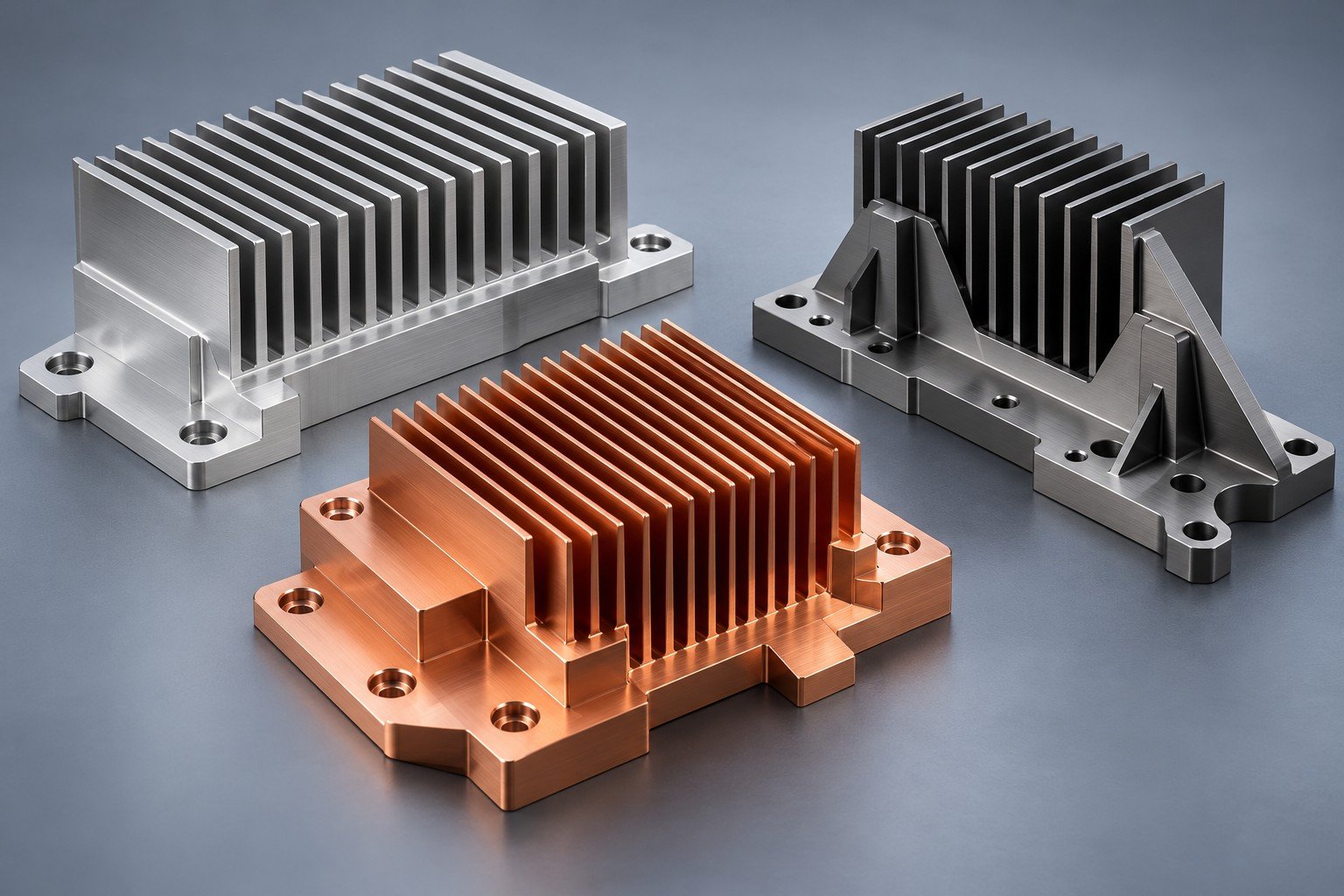 Illustrative custom heat sinks with application-specific mounting geometry
