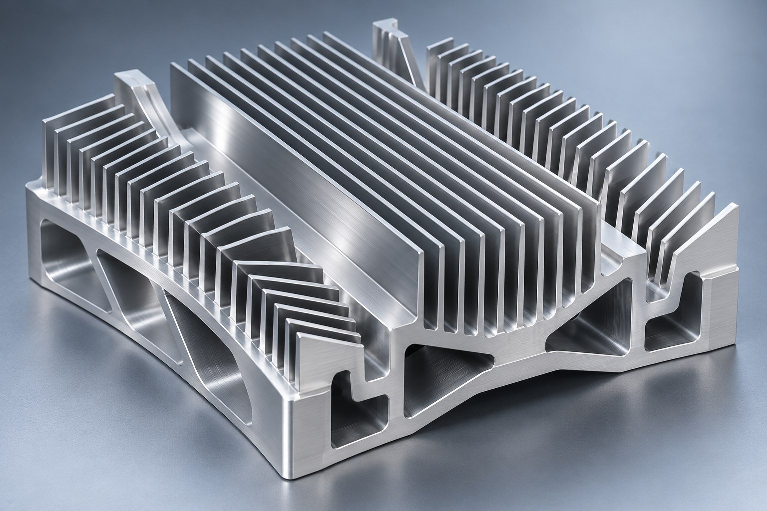 Illustrative fins and airflow on custom heat sinks concept
