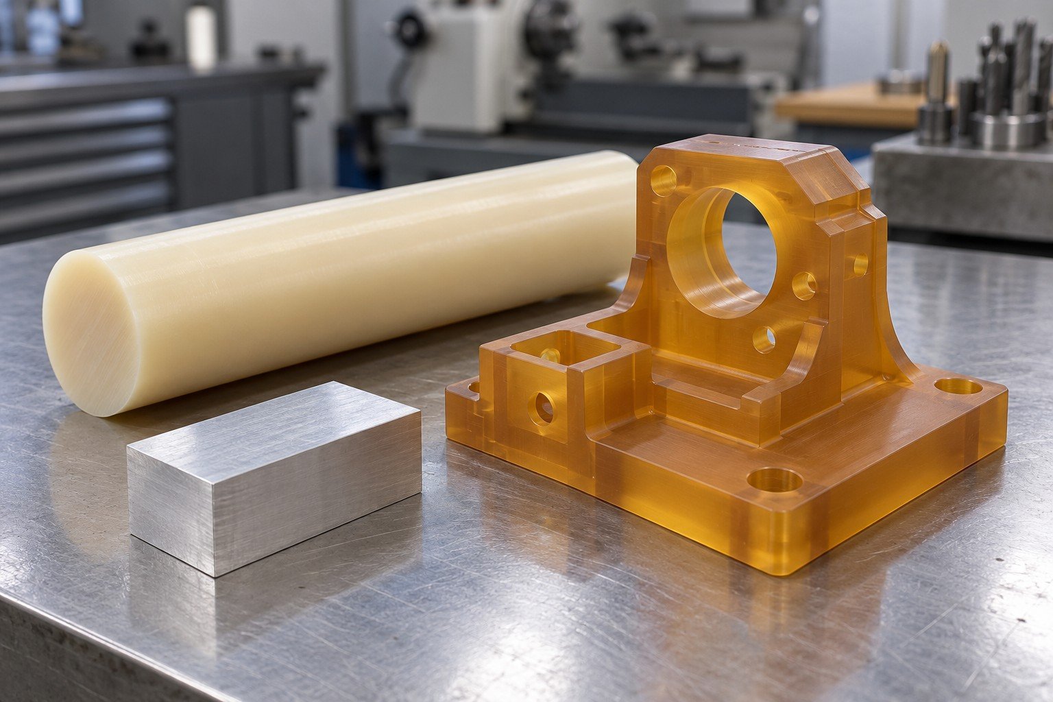 Specified polymer part, plastic rod and metal blank concepts — illustrative generated concept