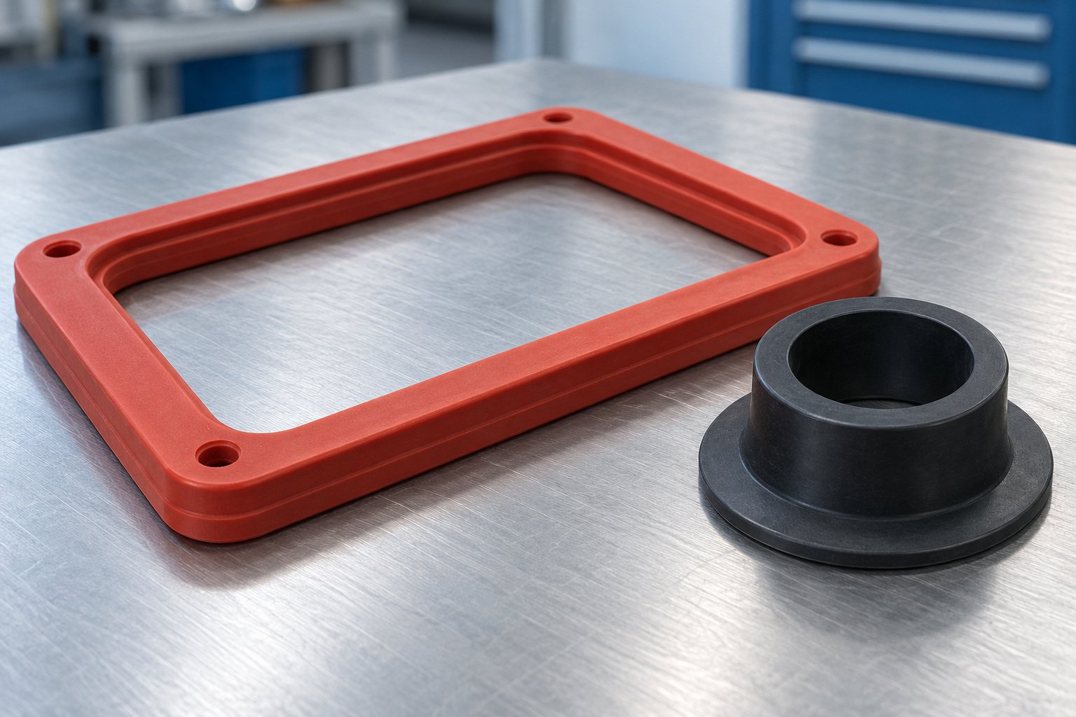 Illustrative silicone frame gasket and rubber bushing concepts; not material identification